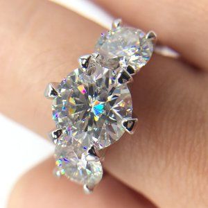 Certified 5ct. t.w. Diamond Moissanite Three Stone Engagement Ring NEW